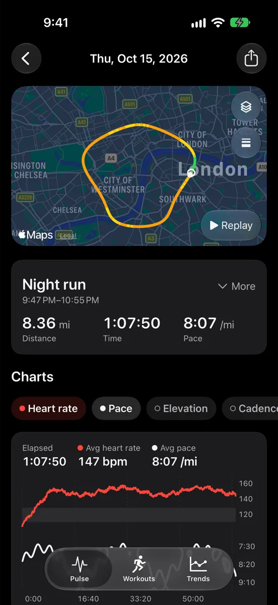 A Zonova workout detail with route map and stats